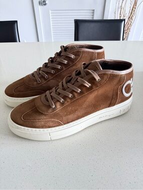 Salvatore Ferragamo Men’s Brown Suede Mid-Top Sneakers with White Sole size 10.5
